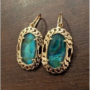 KENDRA SCOTT Dani Gold Figaro Frame Drop Earrings In Deep Aqua Illusion NWT